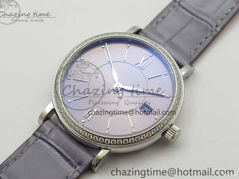 MIROTIME 0510 Attractive Portofino 37mm SS V7F 1:1 Best Edition Gray Dial Diamonds Bezel on Gray Leather Strap A 7091